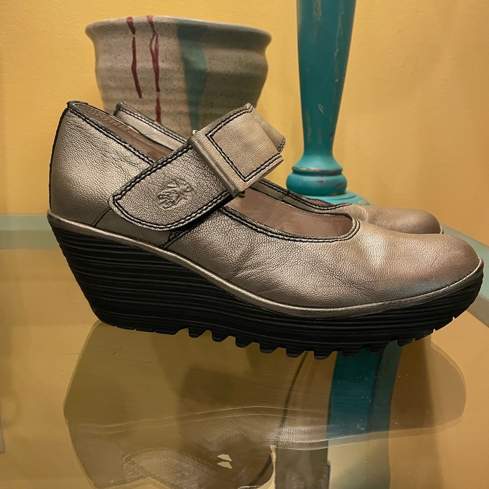 Fly London Pewter Mary Janes